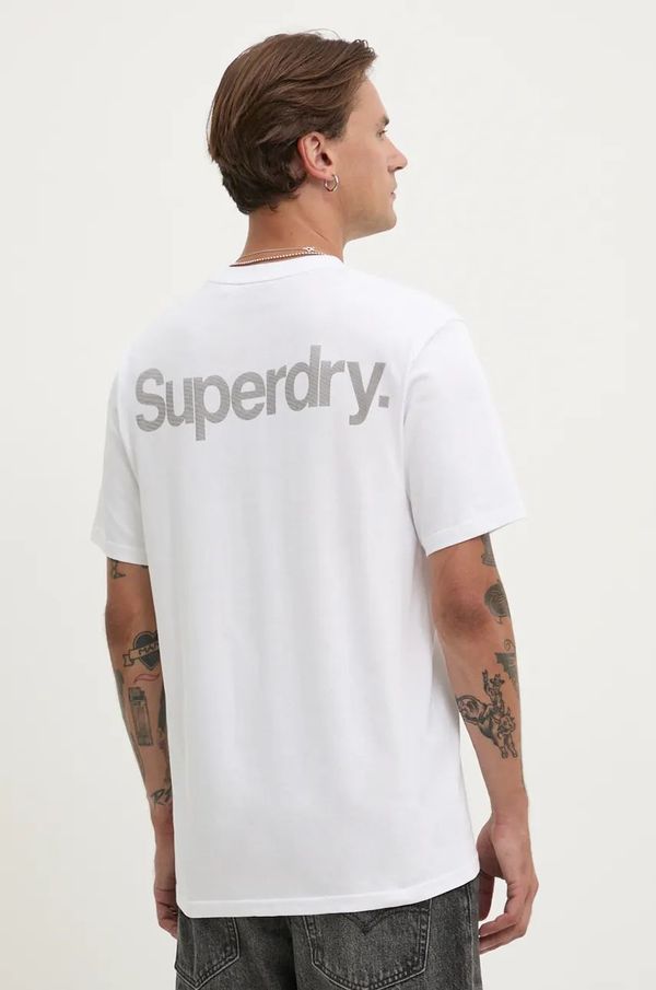 Superdry Pamučna majica Superdry za muškarce, boja: bijela, s tiskom, M1012032A-T7X