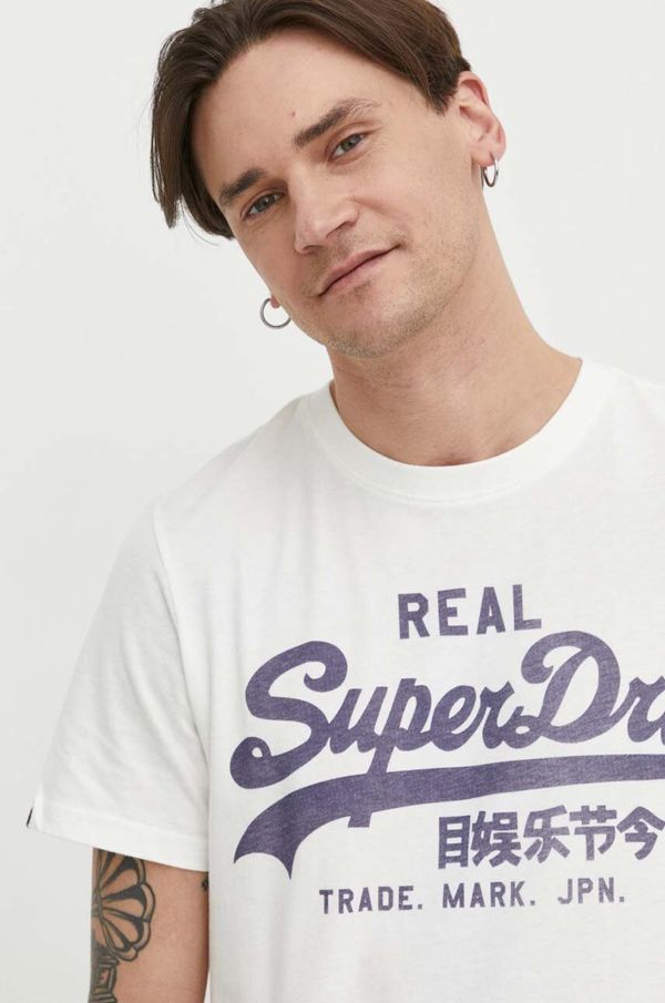 Superdry Pamučna majica Superdry za muškarce, boja: bijela, s uzorkom