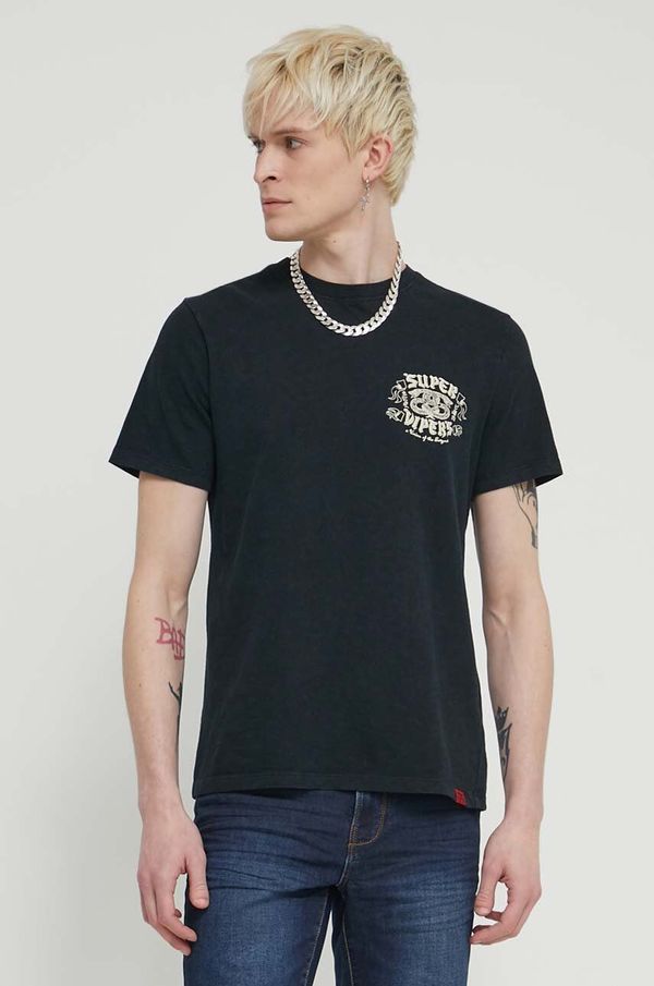 Superdry Pamučna majica Superdry za muškarce, boja: crna, s tiskom