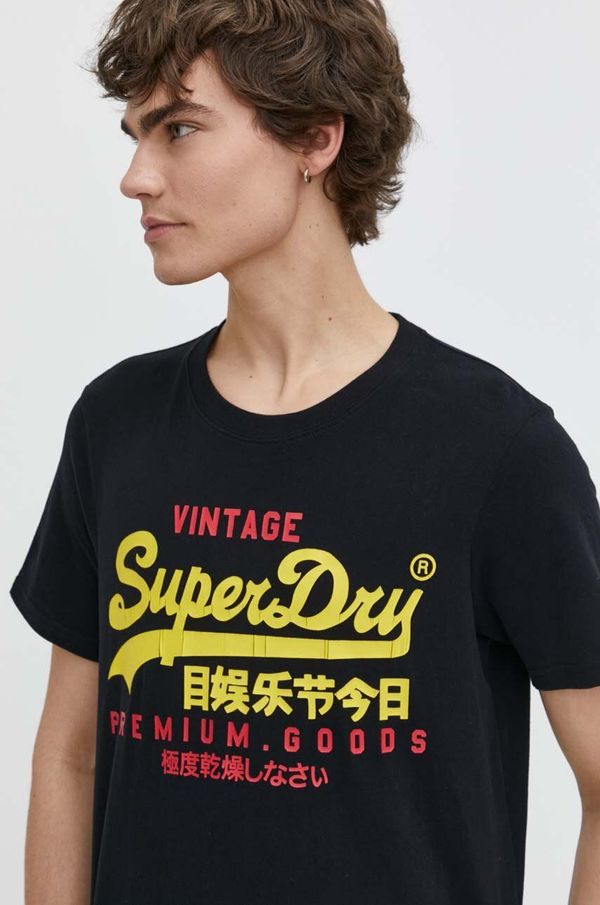 Superdry Pamučna majica Superdry za muškarce, boja: crna, s tiskom