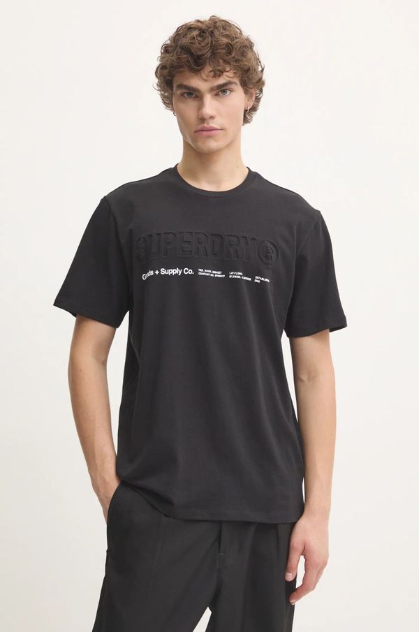 Superdry Pamučna majica Superdry za muškarce, boja: crna, s tiskom, M1012029A-02A