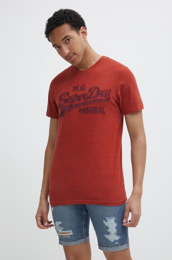 Superdry Pamučna majica Superdry za muškarce, boja: crvena, melanž