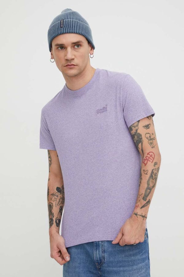 Superdry Pamučna majica Superdry za muškarce, boja: ljubičasta, melanž