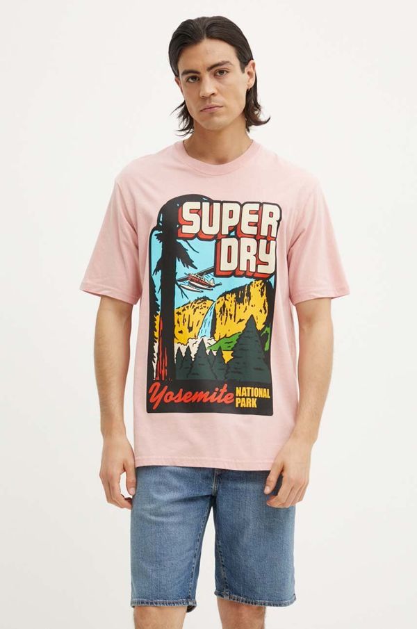 Superdry Pamučna majica Superdry za muškarce, boja: ružičasta, s tiskom, M1012187A-MDM