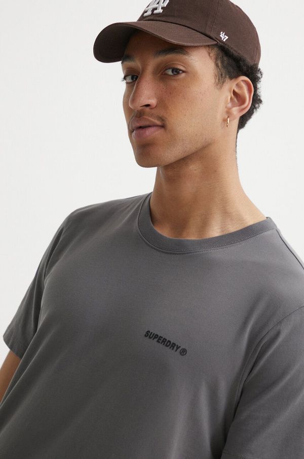 Superdry Pamučna majica Superdry za muškarce, boja: siva, bez uzorka