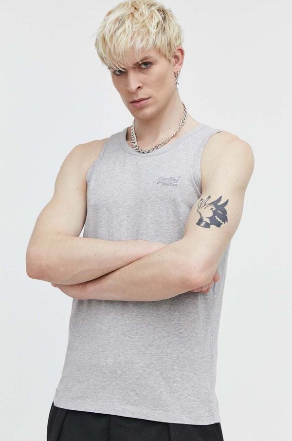 Superdry Pamučna majica Superdry za muškarce, boja: siva
