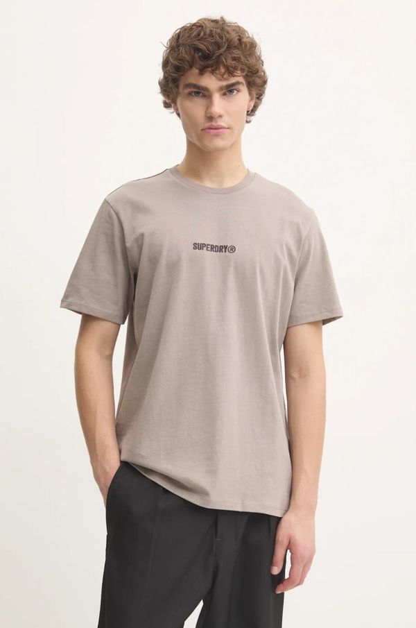 Superdry Pamučna majica Superdry za muškarce, boja: siva, s aplikacijom, M1012028A-1PC