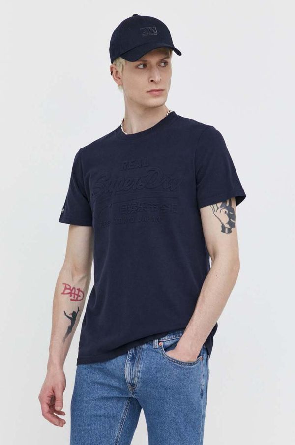 Superdry Pamučna majica Superdry za muškarce, boja: tamno plava, s aplikacijom