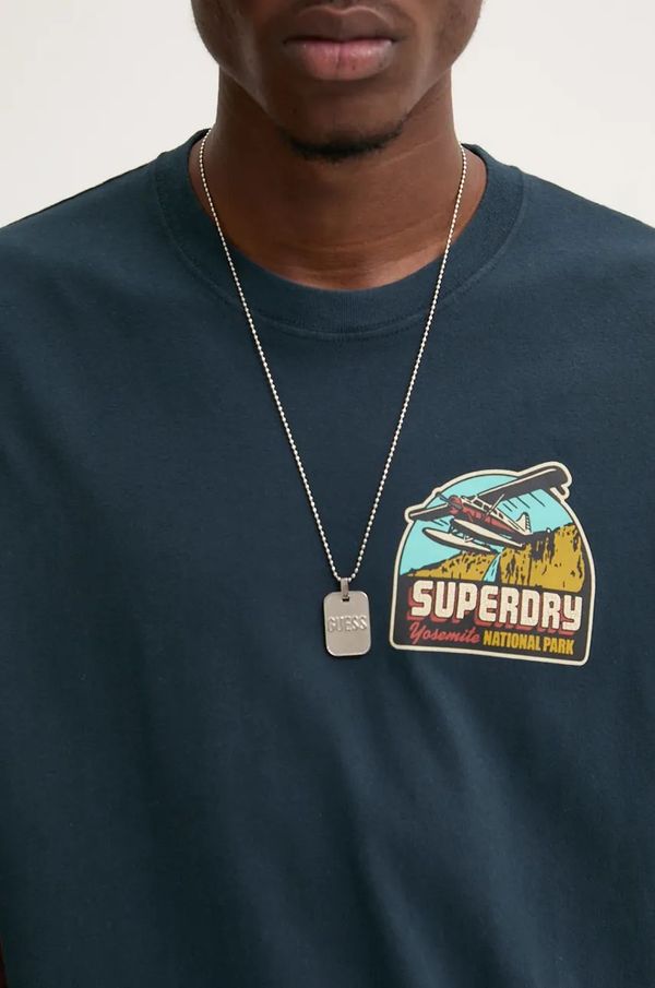 Superdry Pamučna majica Superdry za muškarce, boja: tamno plava, s tiskom, M1012017A-98T