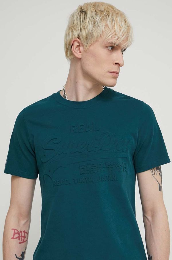 Superdry Pamučna majica Superdry za muškarce, boja: zelena, s aplikacijom