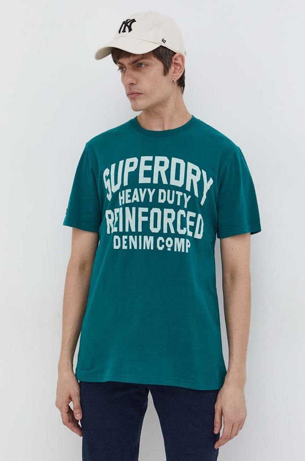 Superdry Pamučna majica Superdry za muškarce, boja: zelena, s tiskom