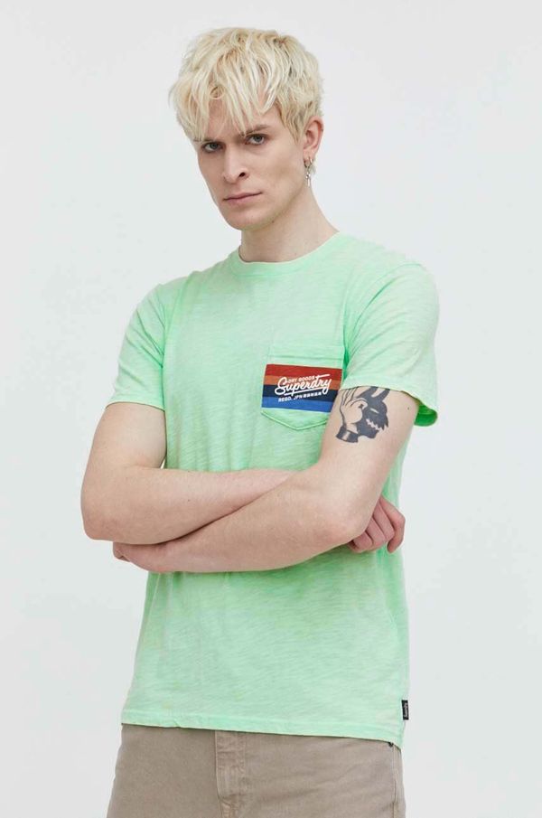 Superdry Pamučna majica Superdry za muškarce, boja: zelena, s tiskom