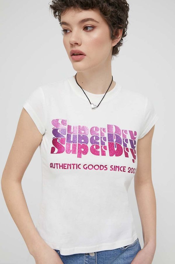 Superdry Pamučna majica Superdry za žene, boja: bež