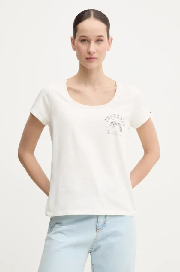 Superdry Pamučna majica Superdry za žene, boja: bež, W1011613A-1KZ