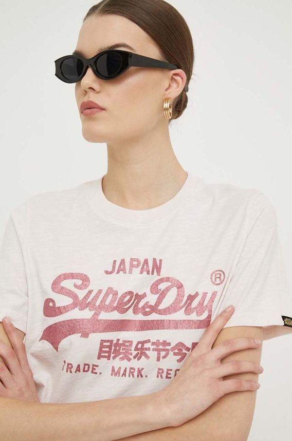 Superdry Pamučna majica Superdry za žene, boja: ružičasta