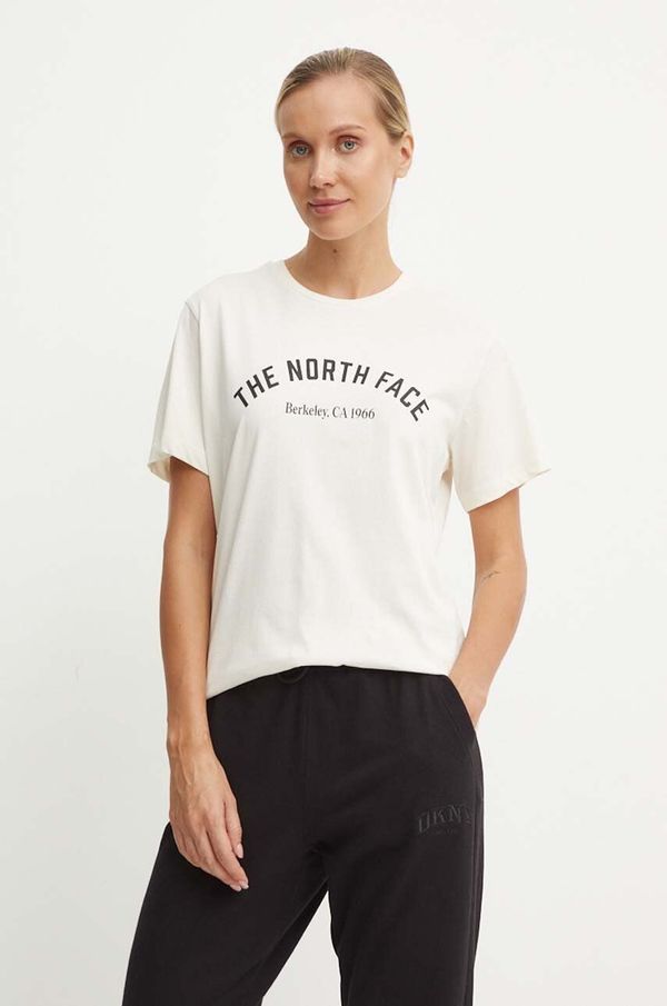 The North Face Pamučna majica The North Face Tee Varsity Graphic za žene, boja: bež, NF0A89CQQLI1