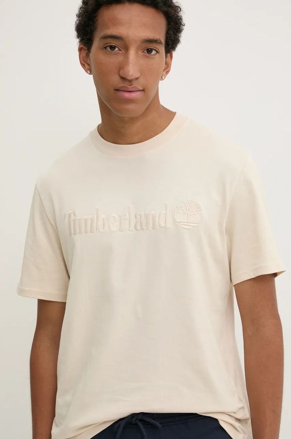 Timberland Pamučna majica Timberland za muškarce, boja: bež, s aplikacijom, TB0A6VPEEFL1