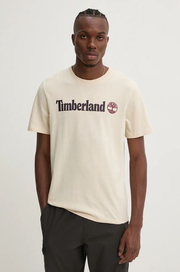 Timberland Pamučna majica Timberland za muškarce, boja: bež, s tiskom, TB0A5UPQEFL1