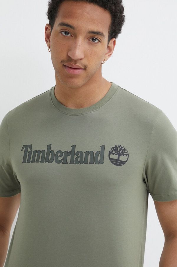 Timberland Pamučna majica Timberland za muškarce, boja: zelena, s tiskom, TB0A5UPQ5901