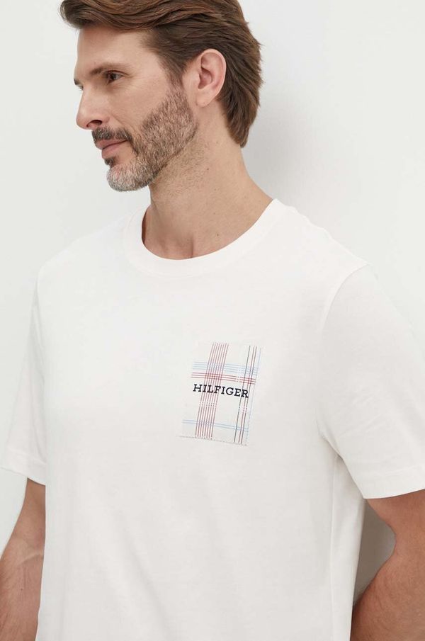 Tommy Hilfiger Pamučna majica Tommy Hilfiger za muškarce, boja: bež, s aplikacijom, MW0MW35459