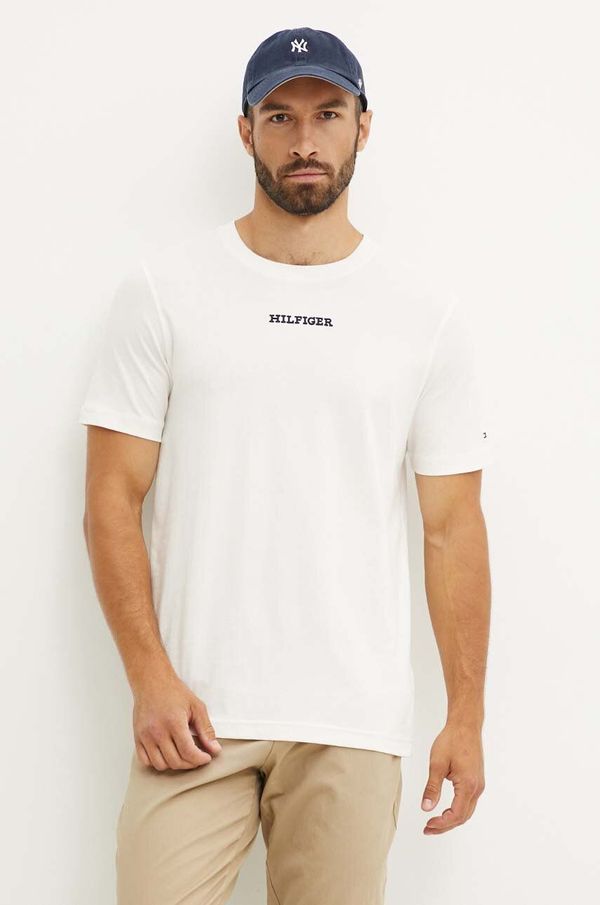 Tommy Hilfiger Pamučna majica Tommy Hilfiger za muškarce, boja: bež, s aplikacijom, MW0MW36210