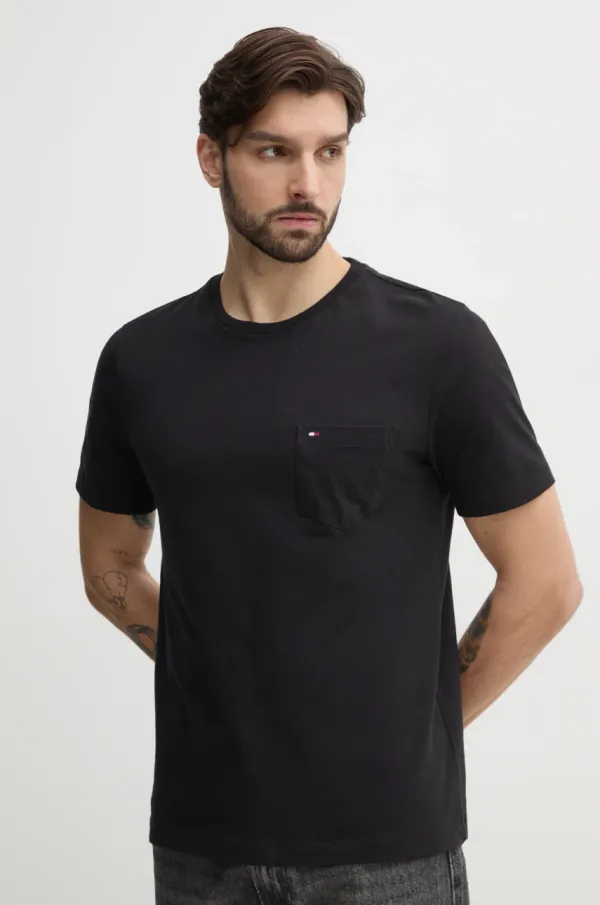 Tommy Hilfiger Pamučna majica Tommy Hilfiger za muškarce, boja: crna, bez uzorka, MW0MW37283