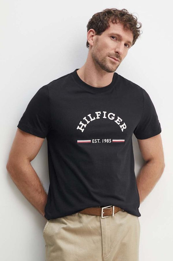Tommy Hilfiger Pamučna majica Tommy Hilfiger za muškarce, boja: crna, s tiskom, MW0MW35466