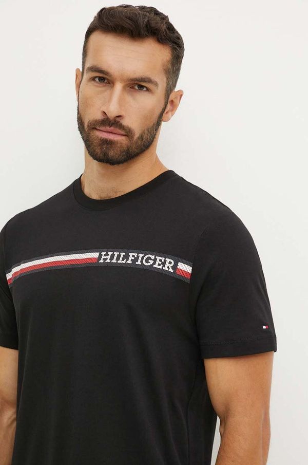 Tommy Hilfiger Pamučna majica Tommy Hilfiger za muškarce, boja: crna, s tiskom, MW0MW36739