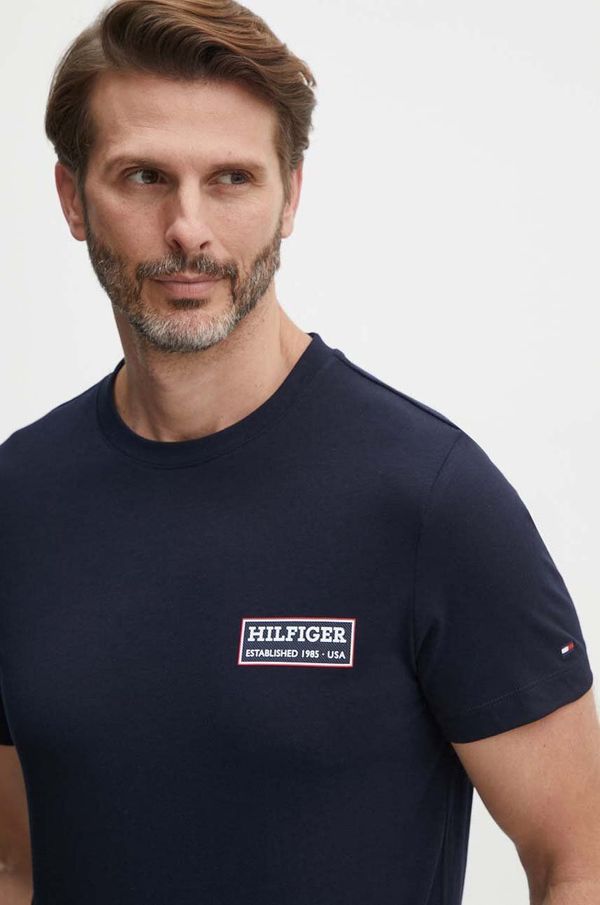 Tommy Hilfiger Pamučna majica Tommy Hilfiger za muškarce, boja: tamno plava, s tiskom, MW0MW35465