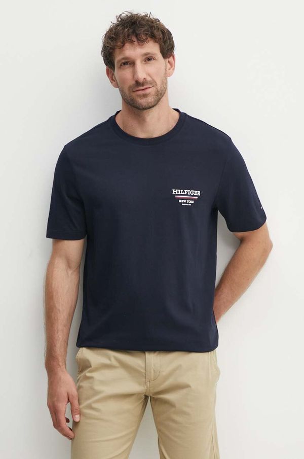 Tommy Hilfiger Pamučna majica Tommy Hilfiger za muškarce, boja: tamno plava, s tiskom, MW0MW36208