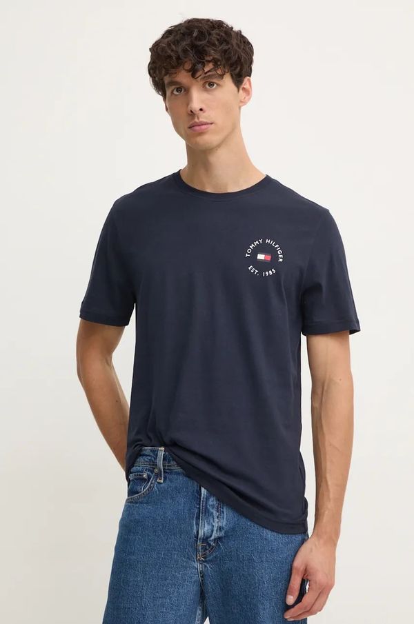 Tommy Hilfiger Pamučna majica Tommy Hilfiger za muškarce, boja: tamno plava, s tiskom, MW0MW36482