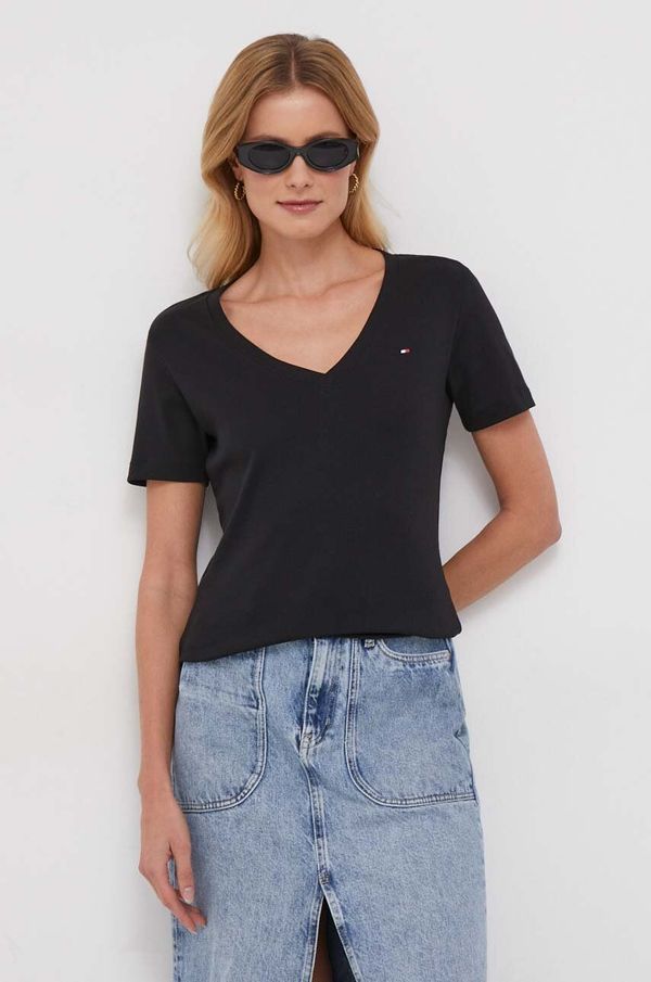 Tommy Hilfiger Pamučna majica Tommy Hilfiger za žene, boja: crna