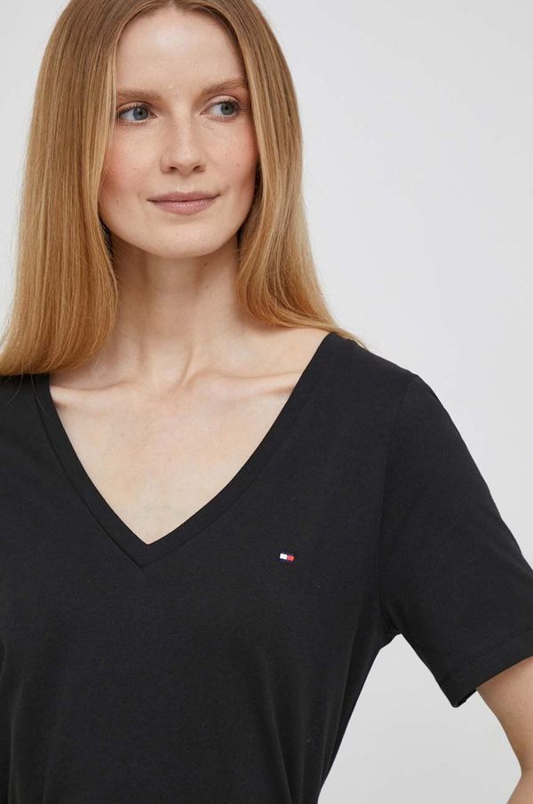 Tommy Hilfiger Pamučna majica Tommy Hilfiger za žene, boja: crna