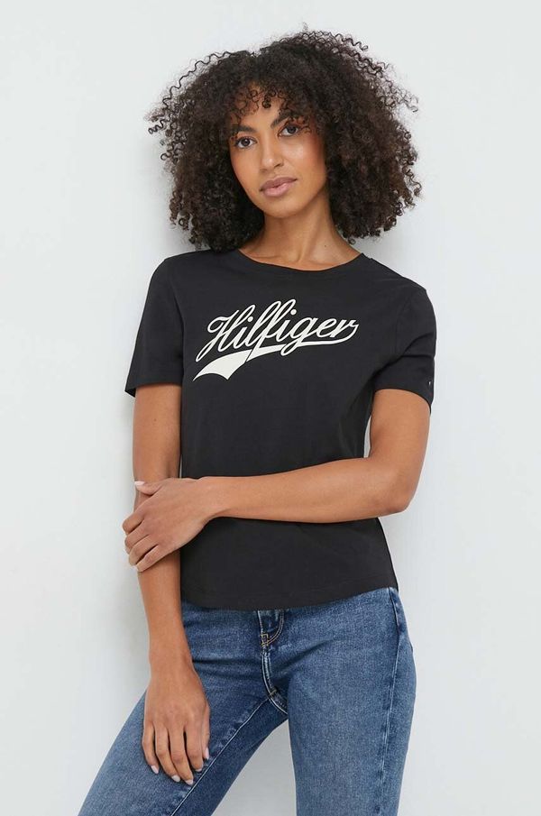 Tommy Hilfiger Pamučna majica Tommy Hilfiger za žene, boja: crna