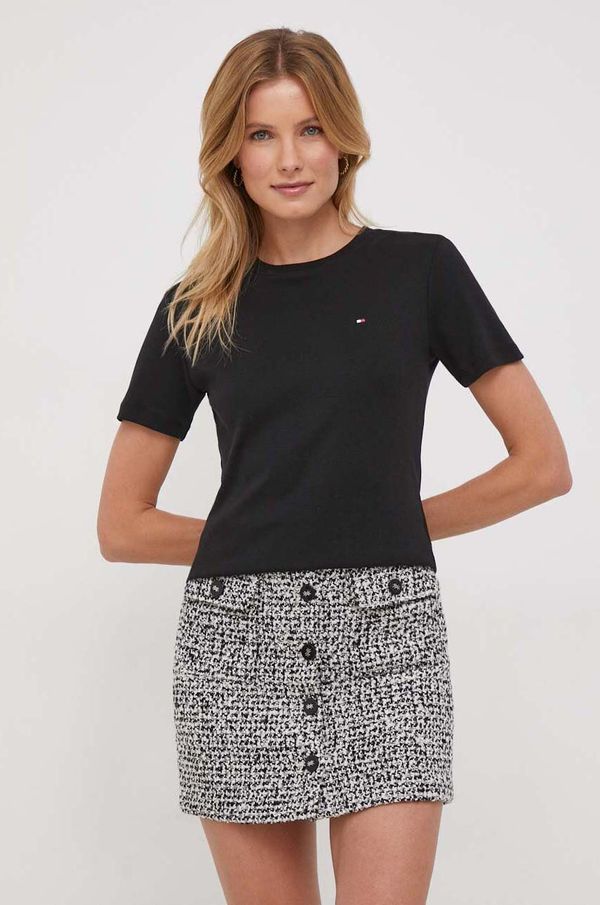 Tommy Hilfiger Pamučna majica Tommy Hilfiger za žene, boja: crna, WW0WW40587