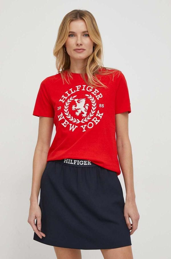 Tommy Hilfiger Pamučna majica Tommy Hilfiger za žene, boja: crvena, WW0WW41058