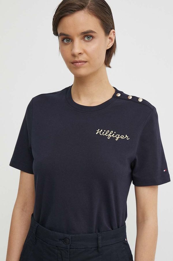 Tommy Hilfiger Pamučna majica Tommy Hilfiger za žene, boja: tamno plava