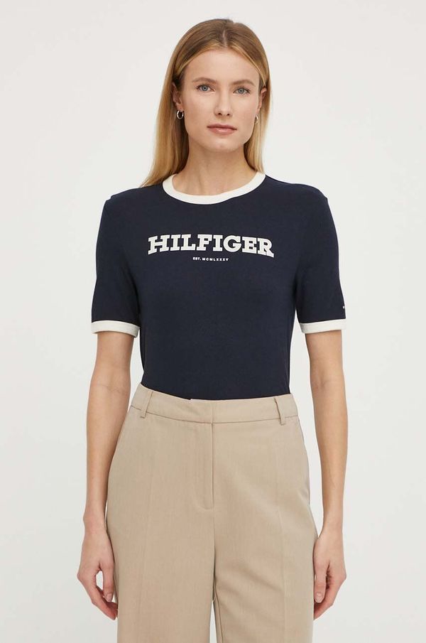 Tommy Hilfiger Pamučna majica Tommy Hilfiger za žene, boja: tamno plava