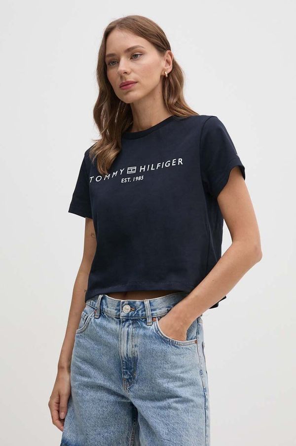 Tommy Hilfiger Pamučna majica Tommy Hilfiger za žene, boja: tamno plava, WW0WW39782