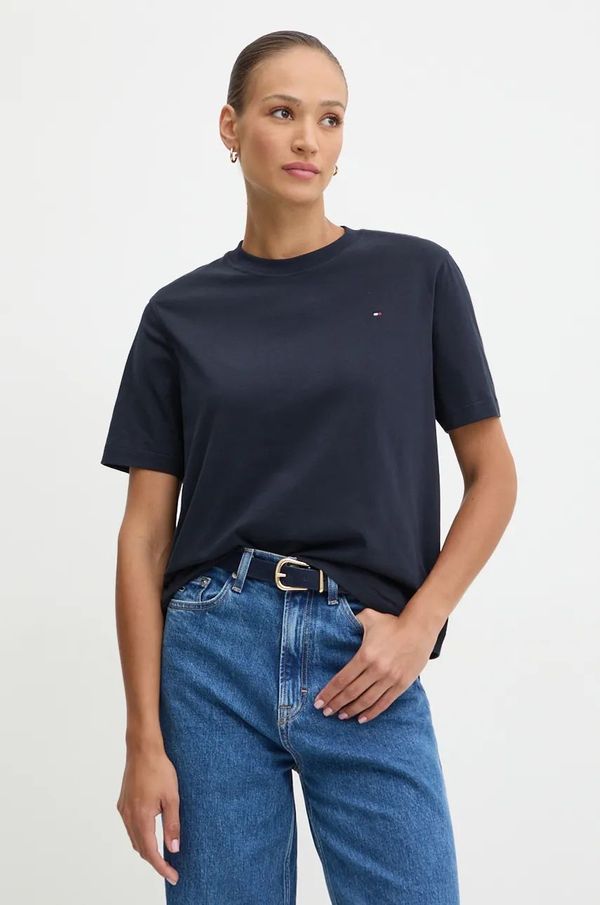 Tommy Hilfiger Pamučna majica Tommy Hilfiger za žene, boja: tamno plava, WW0WW43597