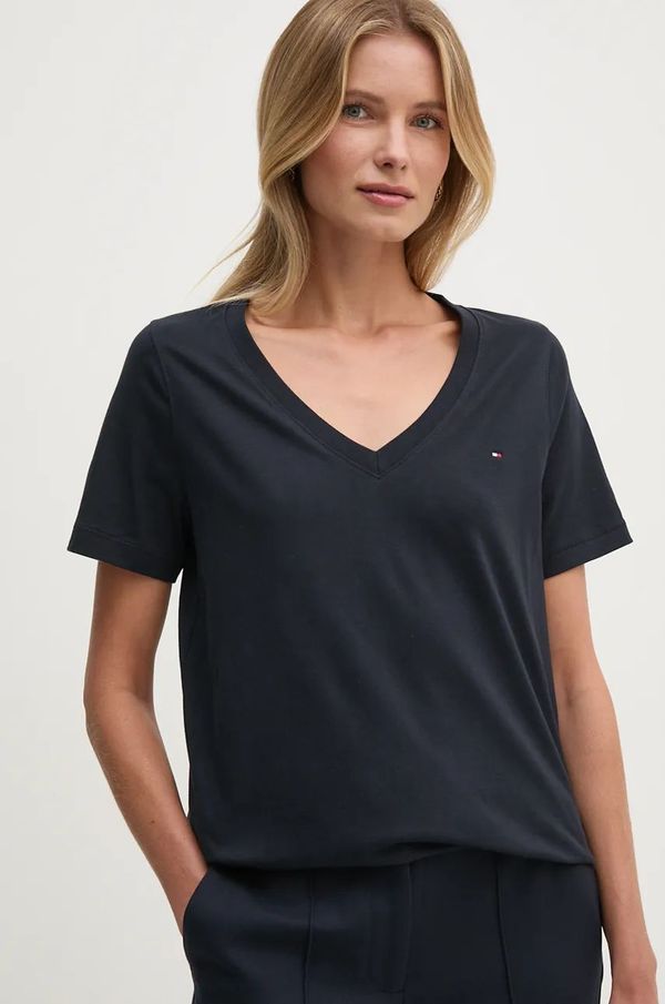 Tommy Hilfiger Pamučna majica Tommy Hilfiger za žene, boja: tamno plava, WW0WW44177