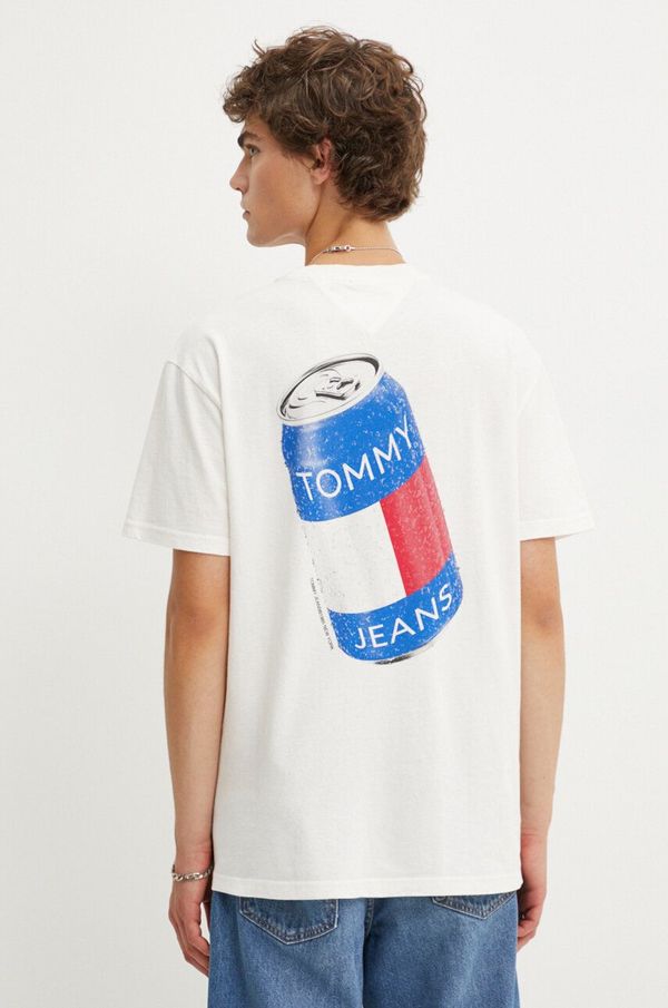 Tommy Jeans Pamučna majica Tommy Jeans za muškarce, boja: bež, s tiskom, DM0DM18548
