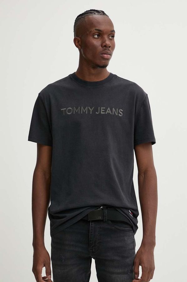 Tommy Jeans Pamučna majica Tommy Jeans za muškarce, boja: crna, s aplikacijom, DM0DM20754