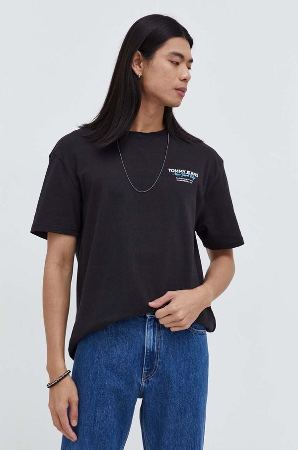 Tommy Jeans Pamučna majica Tommy Jeans za muškarce, boja: crna, s tiskom, DM0DM18286