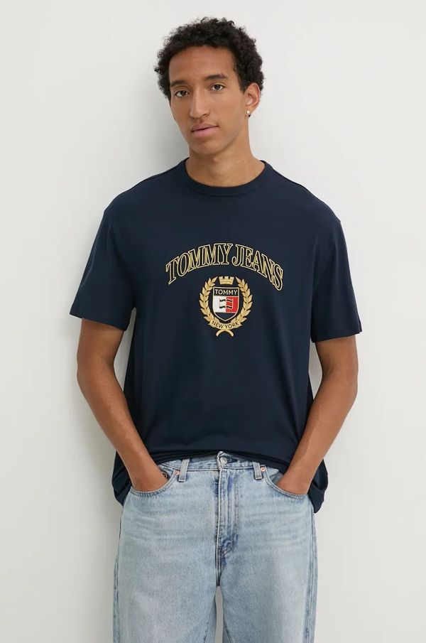 Tommy Jeans Pamučna majica Tommy Jeans za muškarce, boja: tamno plava, s aplikacijom, DM0DM19690