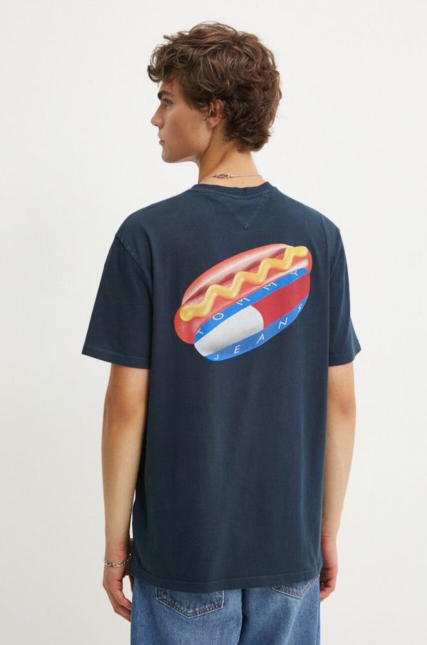 Tommy Jeans Pamučna majica Tommy Jeans za muškarce, boja: tamno plava, s tiskom, DM0DM18552
