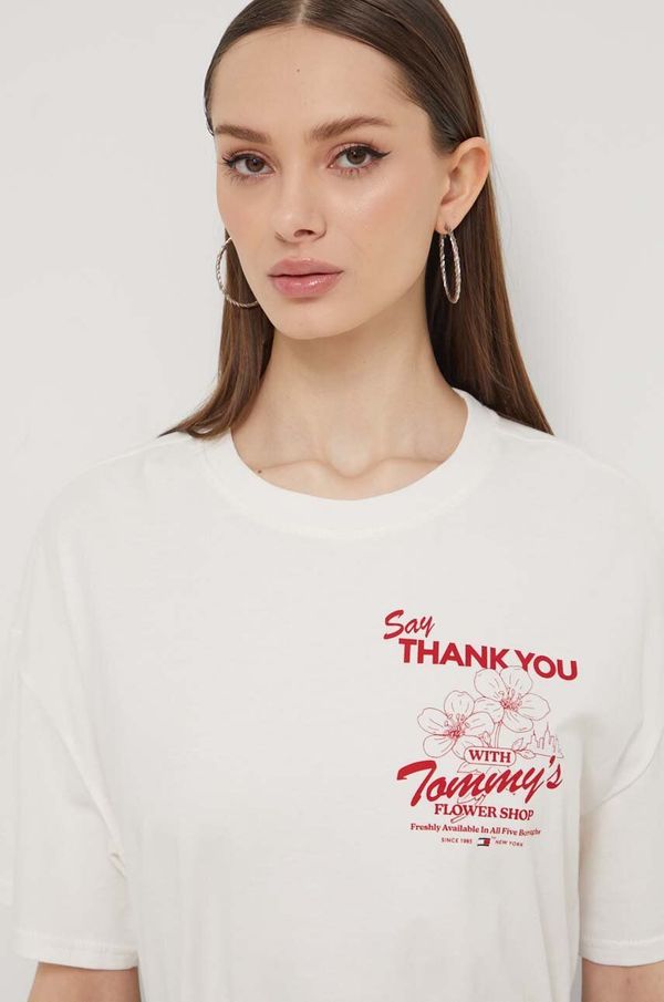 Tommy Jeans Pamučna majica Tommy Jeans za žene, boja: bež