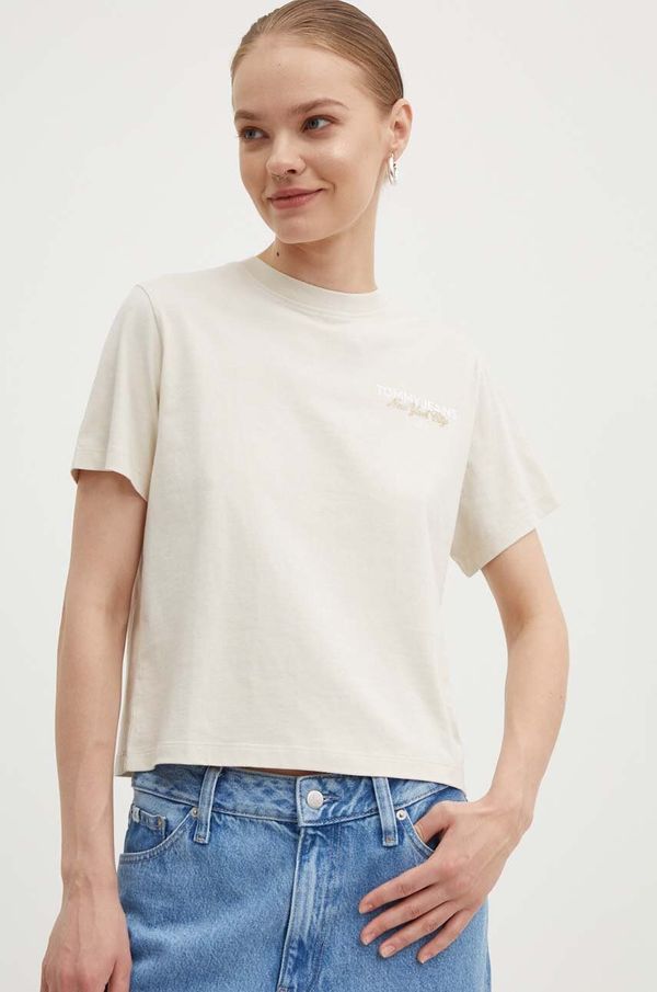 Tommy Jeans Pamučna majica Tommy Jeans za žene, boja: bež