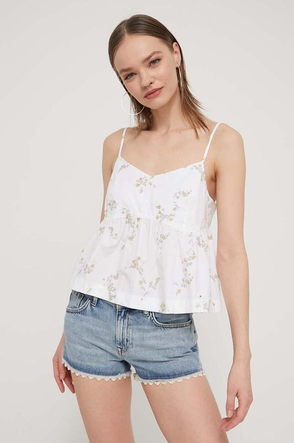 Tommy Jeans Pamučna majica Tommy Jeans za žene, boja: bijela, bez uzorka