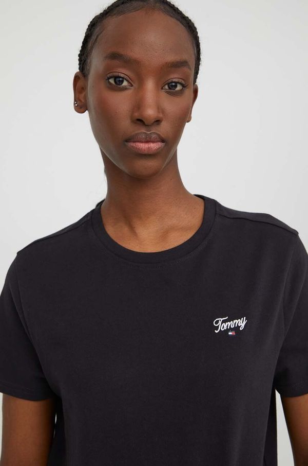 Tommy Jeans Pamučna majica Tommy Jeans za žene, boja: crna